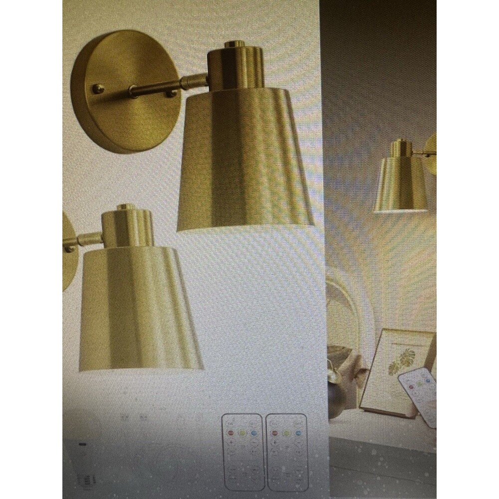 Gold Battery Operated Wall Sconces Set of Two with Remote, Rechargeable 3 Color
